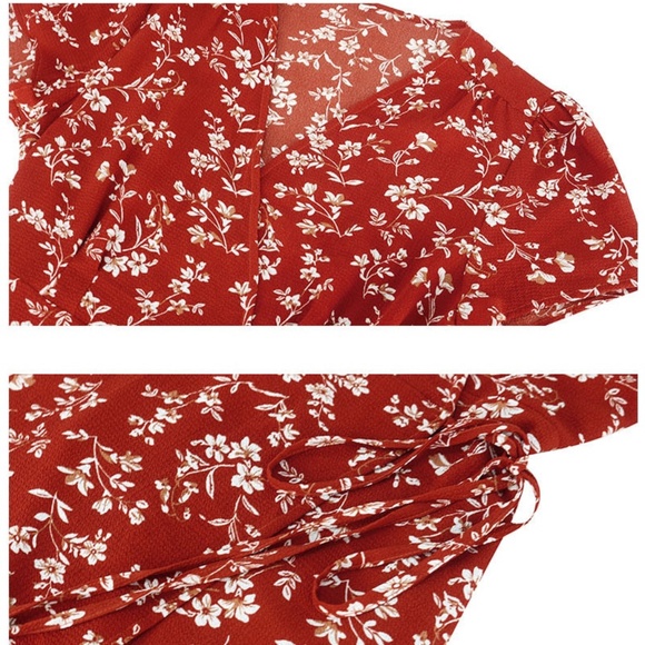 Red Floral Wrap Midi Dress - Picture 9 of 16